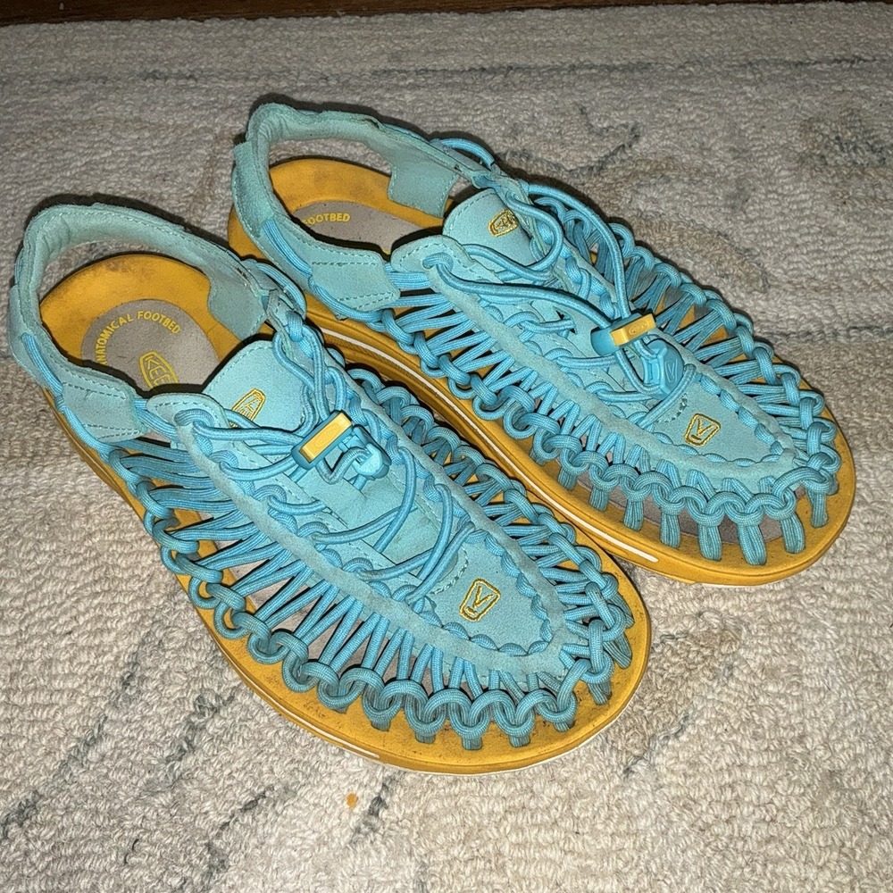 Keen UNSEEK Anatomical Footbed Sandals Blue Bungee Cord Lace Up Hiking Size 7